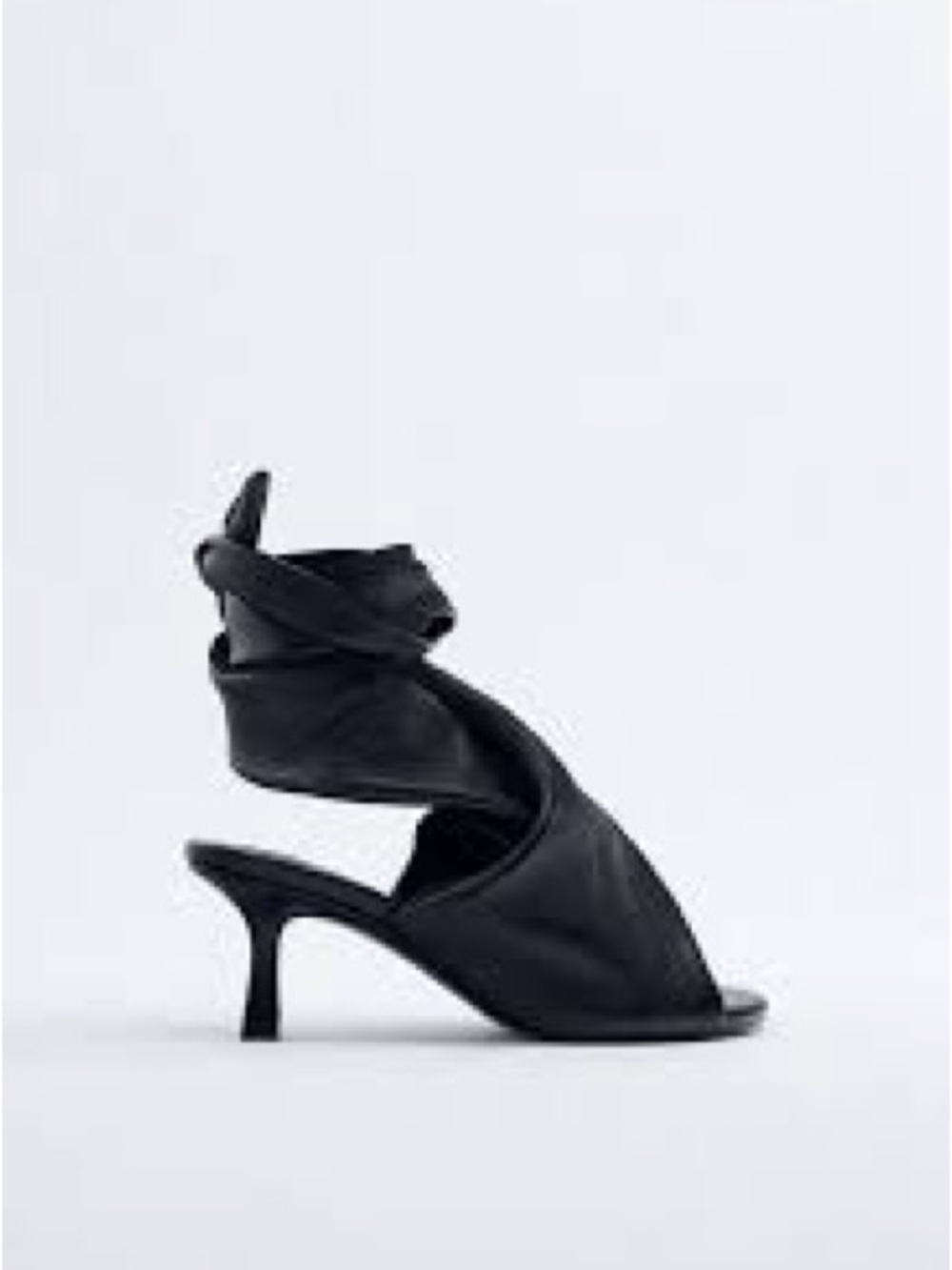 Zara Limited Edition Leather Tied Heeled Sandals - Black - Picture 3 of 9